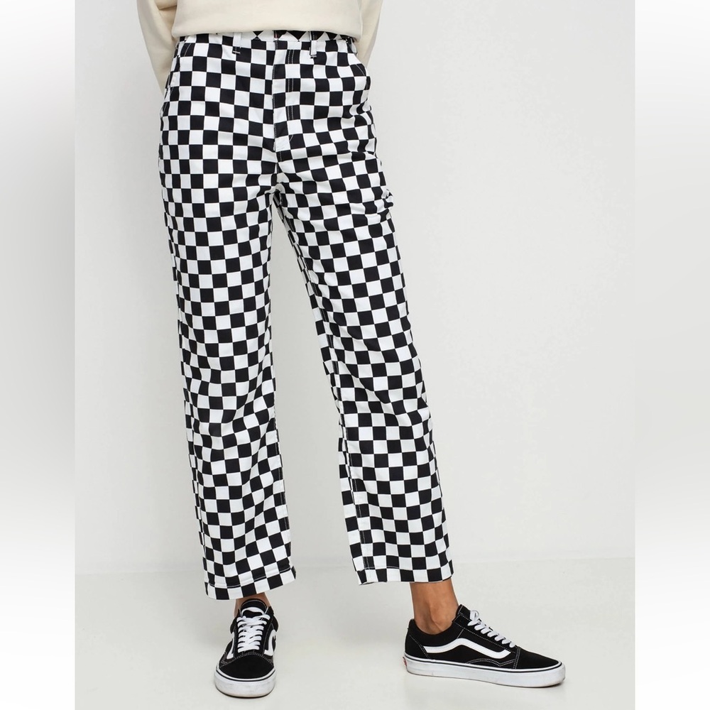 Checkerboard Straight-Leg Pants - Black/White